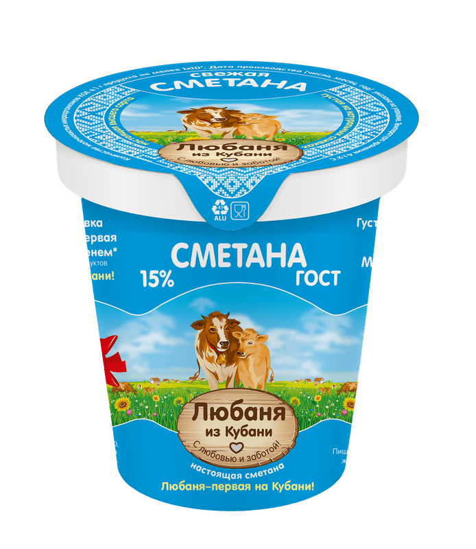 Сметана Любаня из Кубани 25% 350мл стакан  БЗМЖ