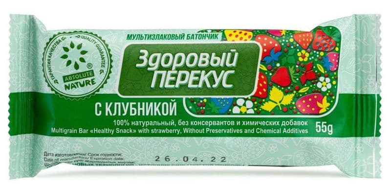Батончик Здоровый перекус мюсли с клубникой 55г