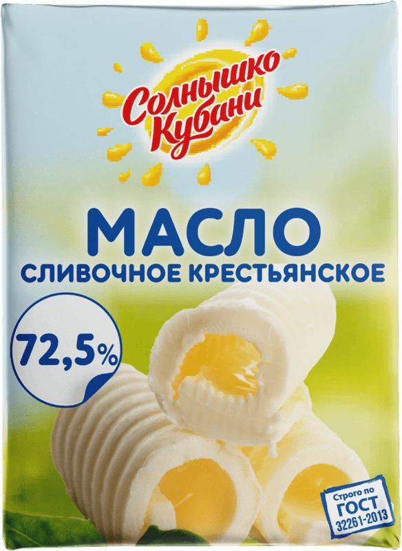 Масло слив. крестьянское 200гр 72,5%  Солнышко Кубани