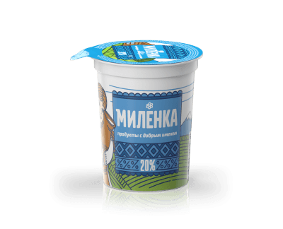 Сметанный продукт молокораст. Миленка 400г стакан 20% Сатурн  СЗМЖ