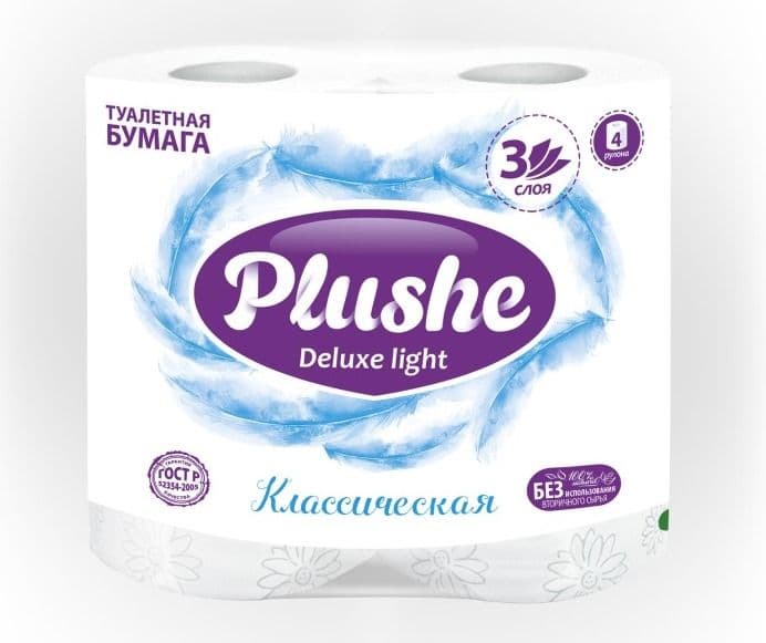 ПЛЮШЕ Туалетная бумага Делюкс Лайт белая 3сл 4рул
