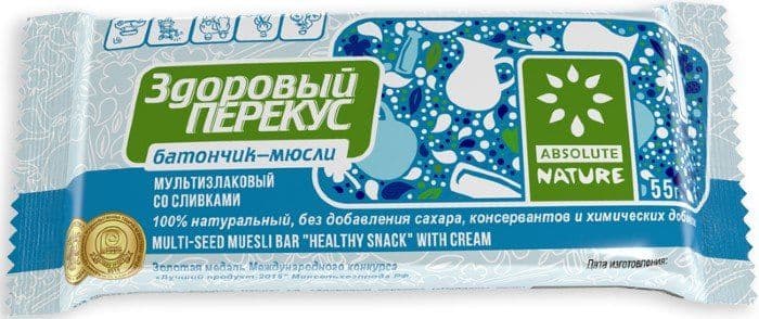 Батончик Здоровый перекус мюсли со сливками 55г