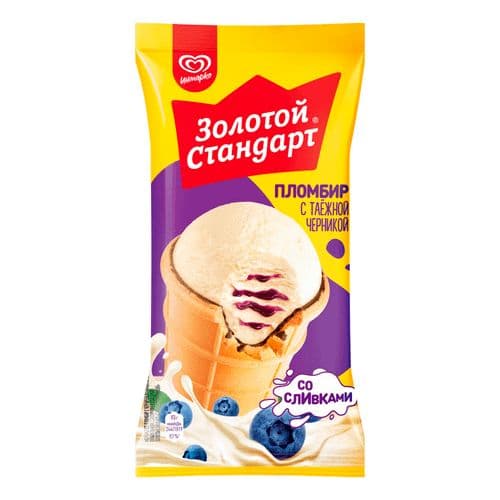 Мороженое Золотой Стандарт пломбир 93г черника ваф.стаканчик