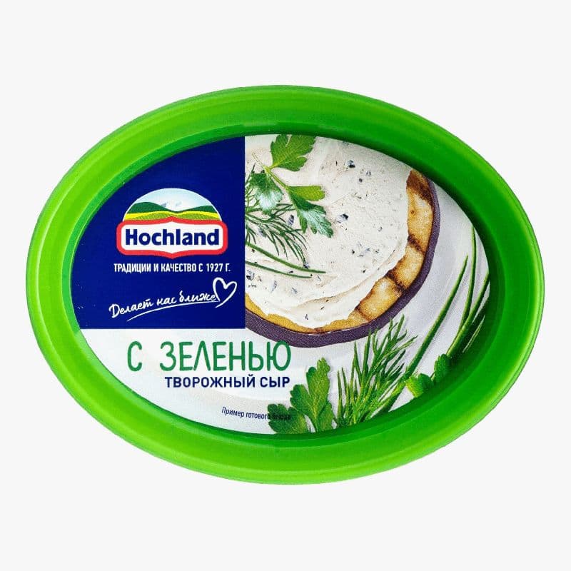 Сыр Хохланд творож.140г с зеленью  ванночка