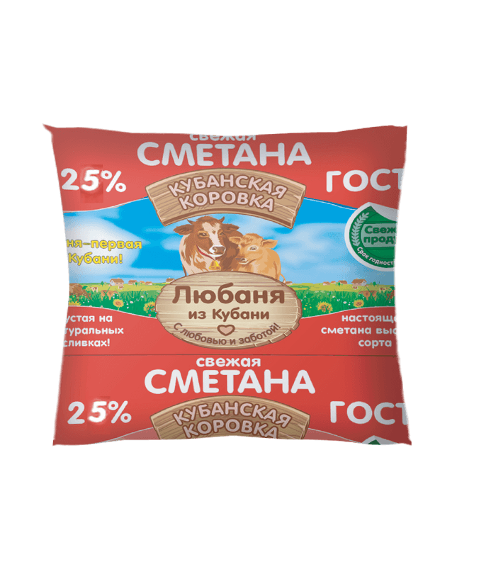 Сметана Любаня из Кубани 25% 450мл пленка   БЗМЖ