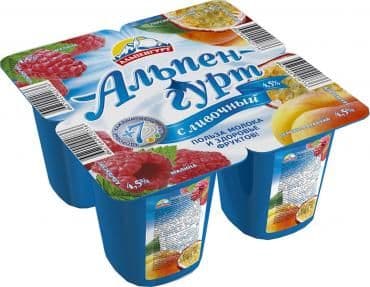 Альпенгурт продукт йогурт 4,5% слив.Малина-Персик-Мараккуя 100г Сатурн