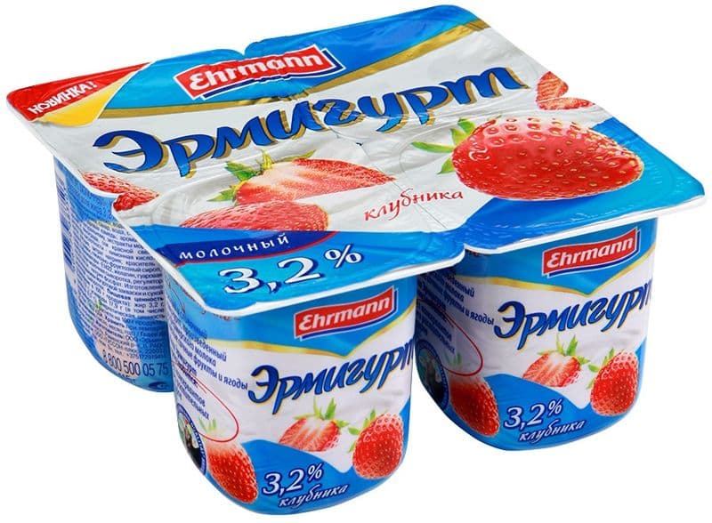 Эрмигурт прод. йогурт молочный 3,2% клубника 100г