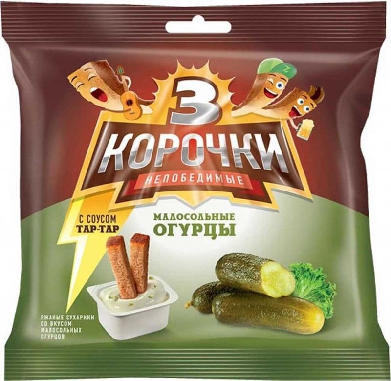 Сухарики Три Корочки мал огурцы 60г+соус Тартар