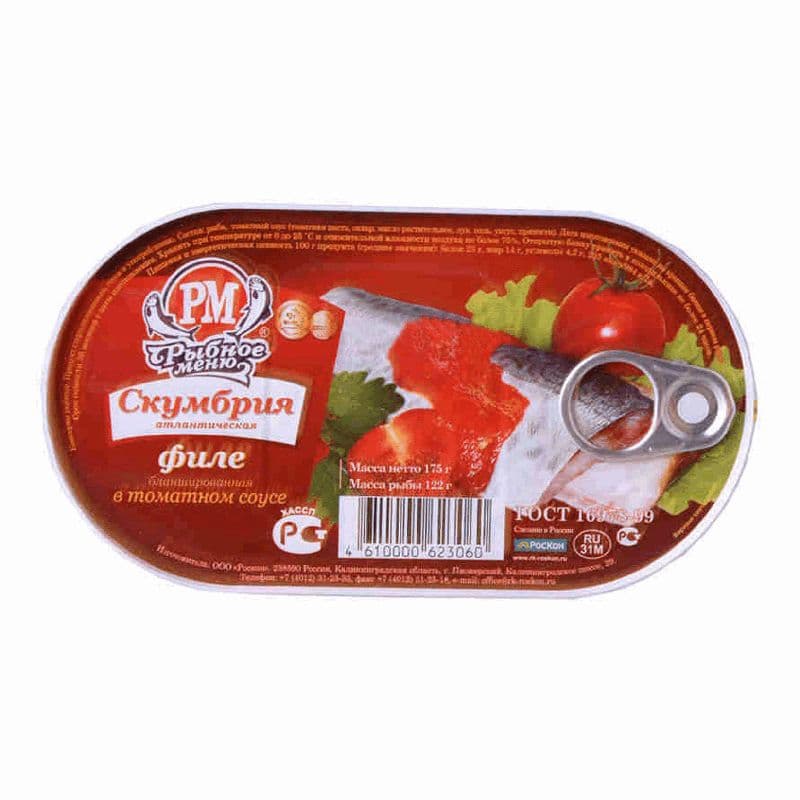 Филе скумбрии бланш.в т/с 175г Рыбное Меню (Роскон)