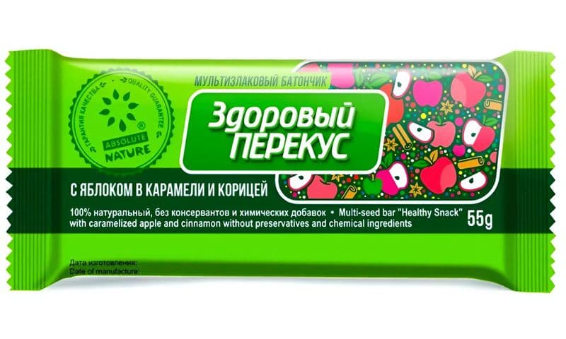 Батончик Здоровый перекус мюсли с яблоком в карамели 55г