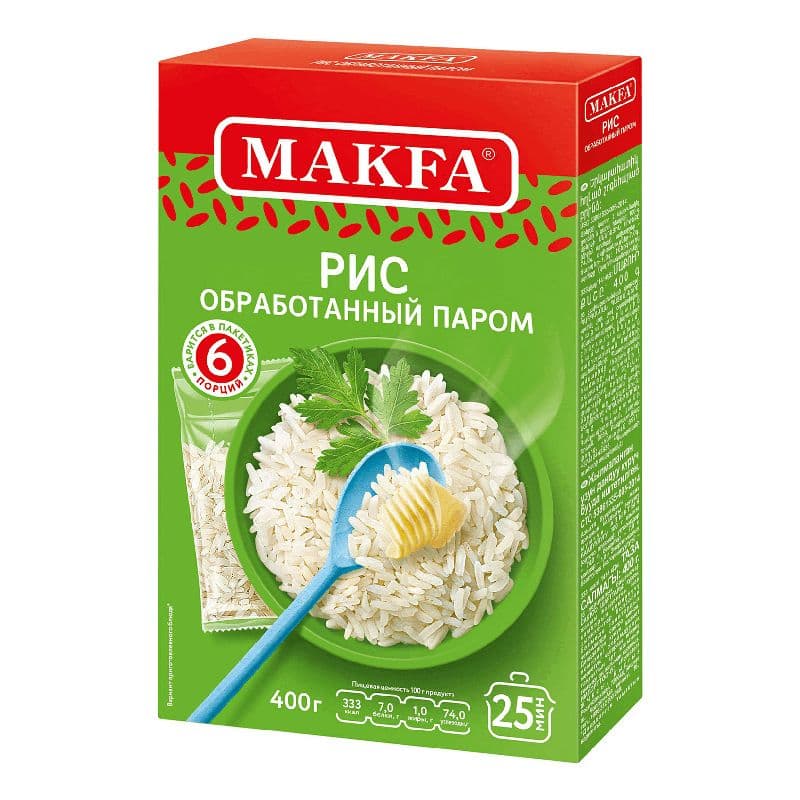 Крупа Рис длин.зер.обр.паром 400г вар.пак Макфа