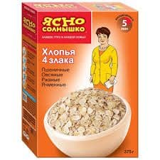 Хлопья Овсяные 4-х злаковые 375г Ясно солнышко