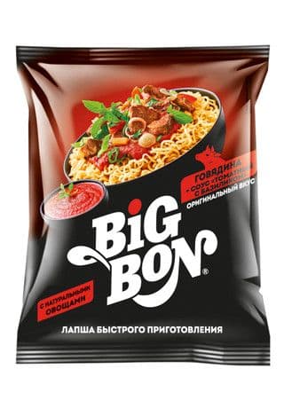 Лапша Биг-Бон говядина+соус том.с базил.75г б/п