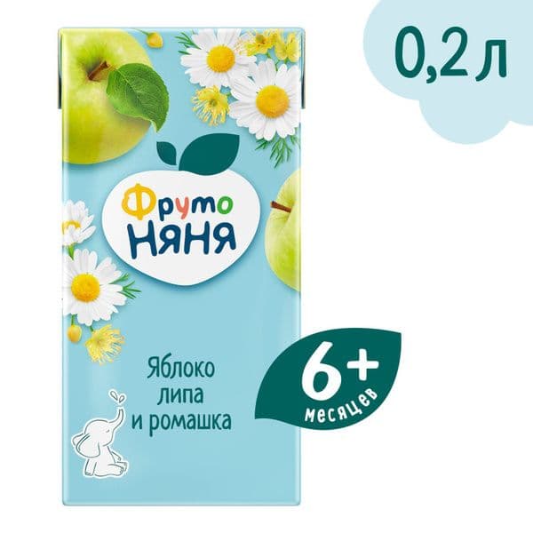 Сок ФрутоНяня яблоко ромашка липа без сахара 0,2л
