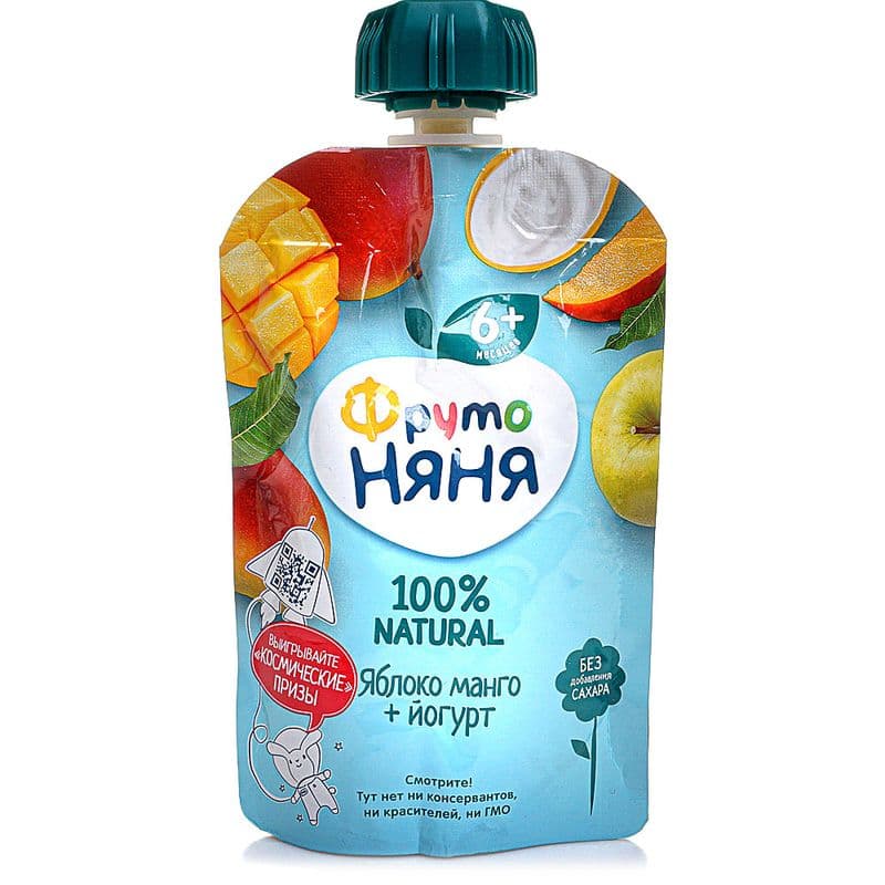 Пюре ФрутоНяня яблоко манго с йогуртом 90г