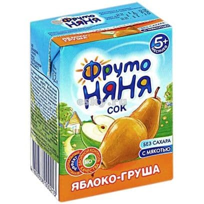 Сок ФрутоНяня яблоко груша с мякотью 0,2л