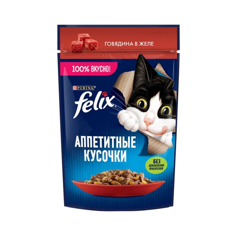 Феликс д/кошек кусочки в желе говядина 75г*26
