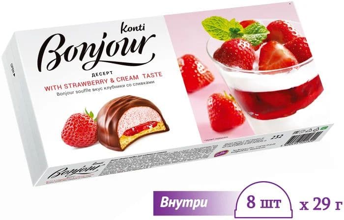 Пирожное Бонжур клубника со сливками 232г  Конти