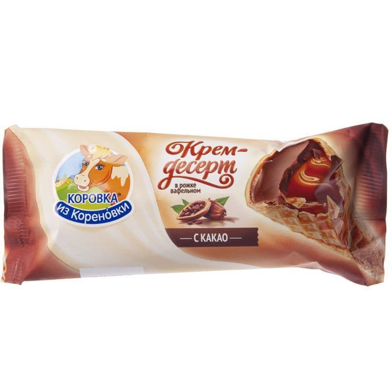 Крем-десерт сливочн.из молока сгущ.вар.глазир.КАКАО 25% ваф.рожок 40г КизК