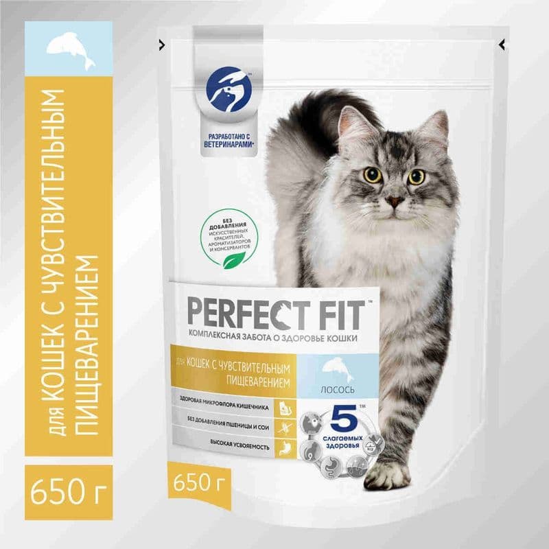 Перфект ФИТ для кошек с чувст пищ лосось 650г