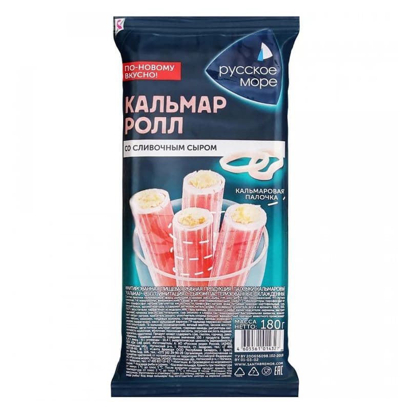 Кальмаровые палочки Кальмар-ролл 180г с сыром Русское море