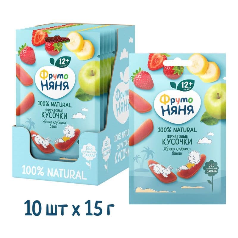 Фруктовые кусочки ФрутоНяня из яблок, клубники и бананов 15г