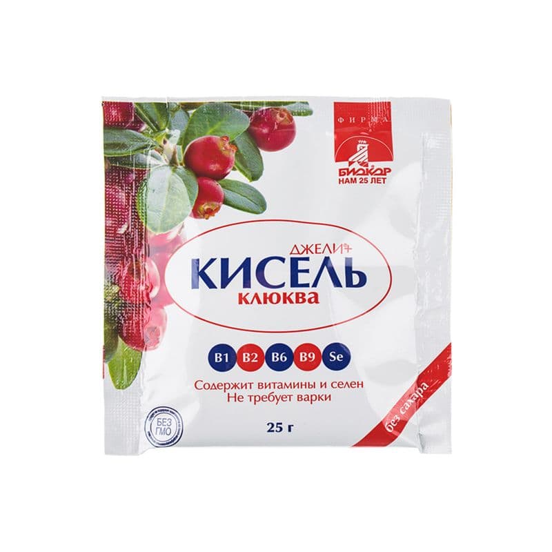 Кисель Джели Клюква витамины и селен 25г без сахара