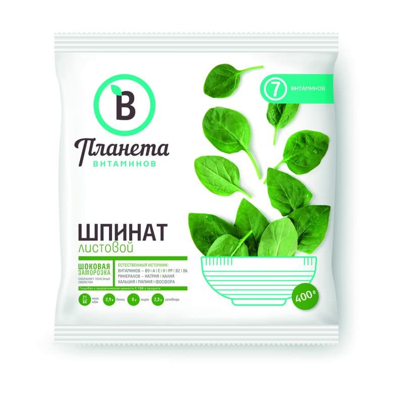 Шпинат замороженный 400г Планета Витаминов