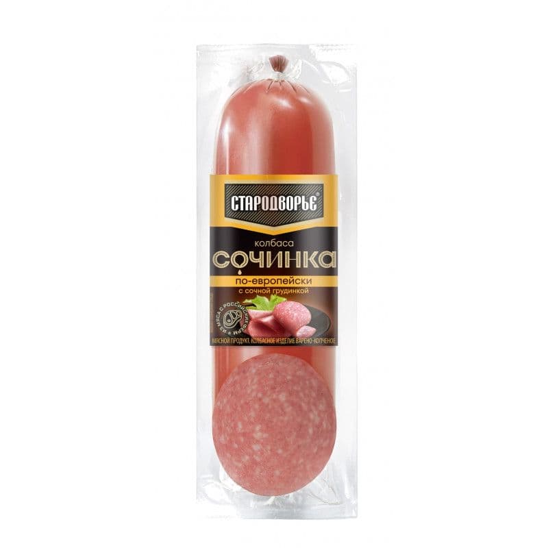 Колбаса в/к Сочинка по-европейски с сочной грудинкой 300г ТМ Стародворье